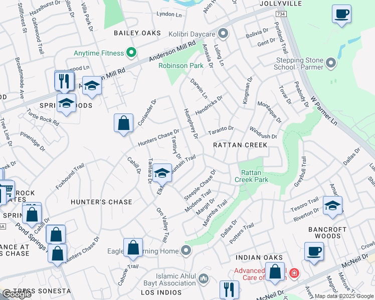 map of restaurants, bars, coffee shops, grocery stores, and more near 13014 Partridge Bend Drive in Austin