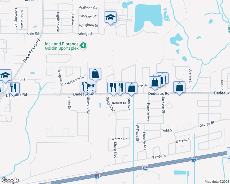 map of restaurants, bars, coffee shops, grocery stores, and more near 13216 Dedeaux Road in Gulfport