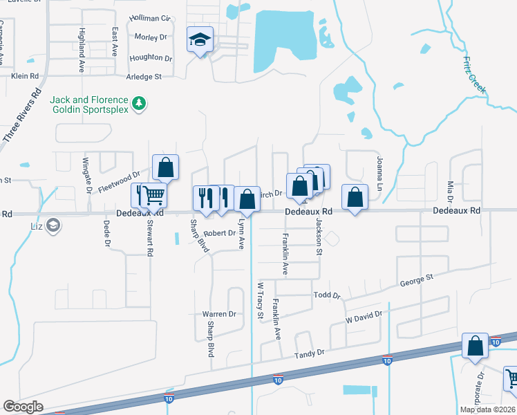 map of restaurants, bars, coffee shops, grocery stores, and more near 13124 Dedeaux Road in Gulfport
