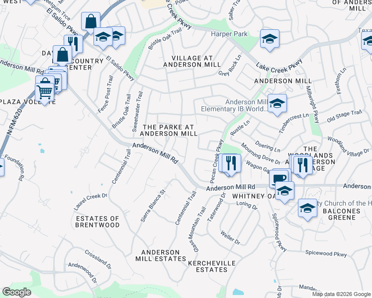 map of restaurants, bars, coffee shops, grocery stores, and more near 10911 Thicket Trail in Austin