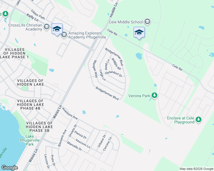 map of restaurants, bars, coffee shops, grocery stores, and more near 18812 Leigh Lane in Pflugerville