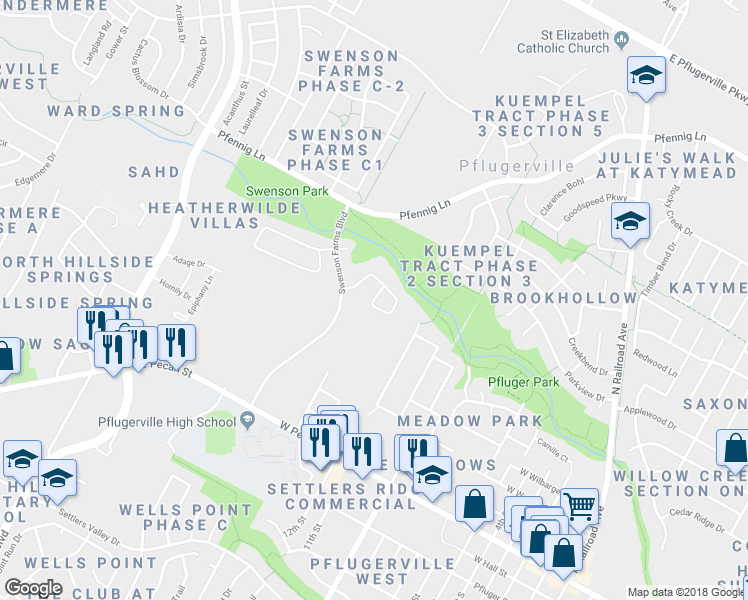 map of restaurants, bars, coffee shops, grocery stores, and more near 607 Landon Samuel Loop in Pflugerville