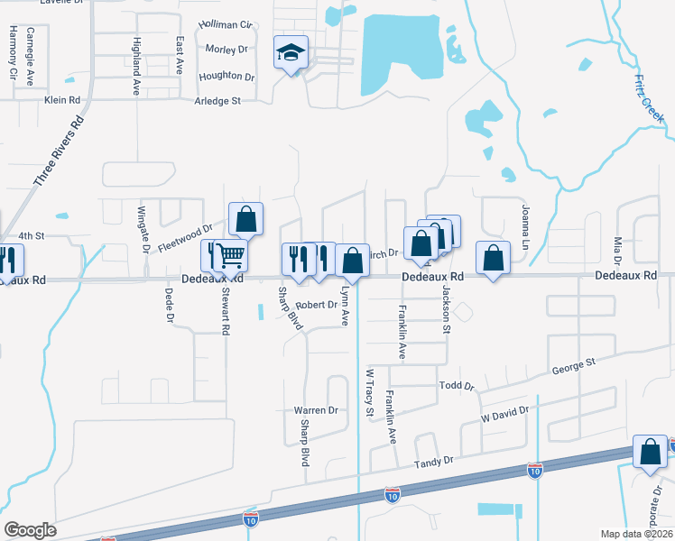 map of restaurants, bars, coffee shops, grocery stores, and more near 13152 Dedeaux Road in Gulfport