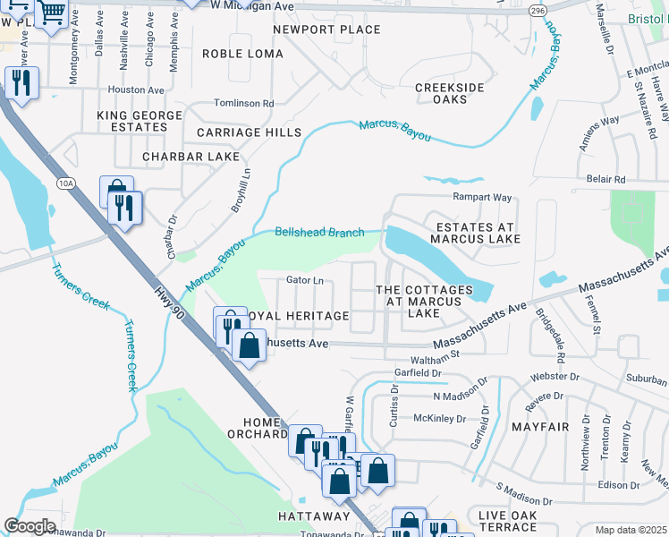 map of restaurants, bars, coffee shops, grocery stores, and more near 3487 2 Sisters Way in Pensacola