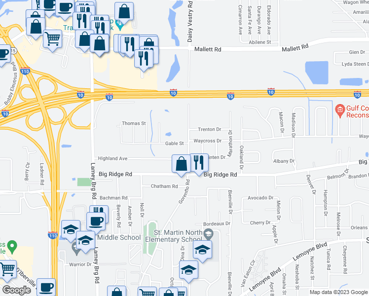 map of restaurants, bars, coffee shops, grocery stores, and more near 11263 Gorenflo Road in D'Iberville