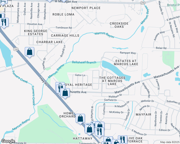 map of restaurants, bars, coffee shops, grocery stores, and more near 3475 2 Sisters Way in Pensacola