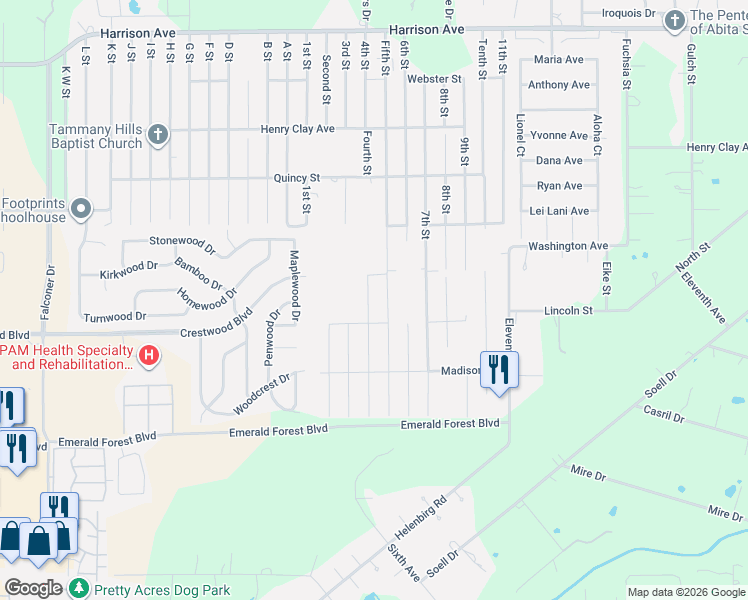 map of restaurants, bars, coffee shops, grocery stores, and more near 70150 4th Street in Covington