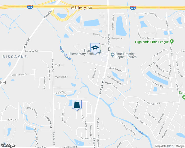 map of restaurants, bars, coffee shops, grocery stores, and more near 11762 Mallard Lane in Jacksonville