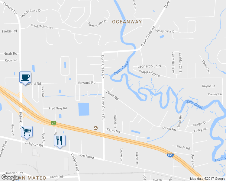 map of restaurants, bars, coffee shops, grocery stores, and more near 1755 Davis Road in Jacksonville