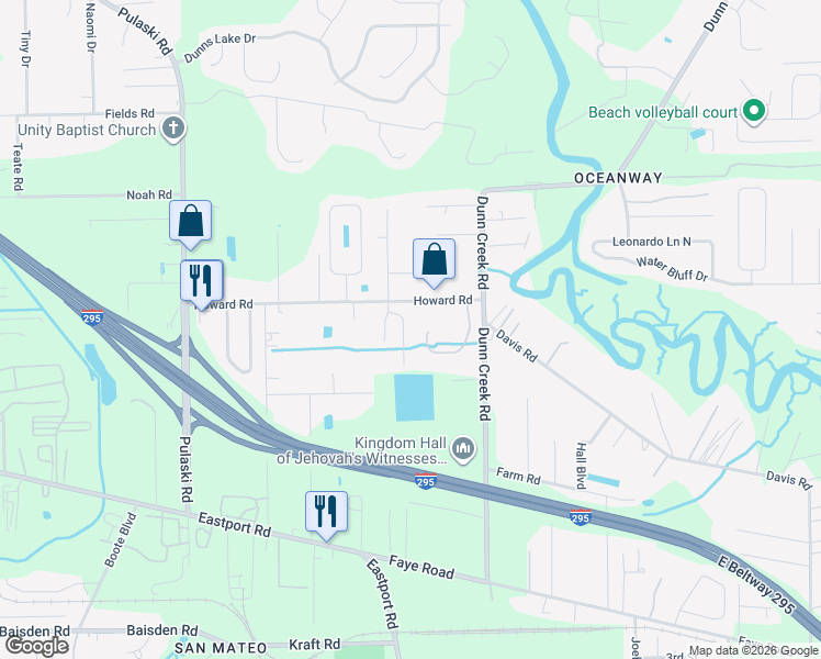 map of restaurants, bars, coffee shops, grocery stores, and more near 11549 Sycamore Cove Lane in Jacksonville