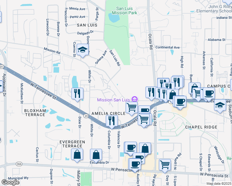 map of restaurants, bars, coffee shops, grocery stores, and more near 2199 Timberwood Circle North in Tallahassee