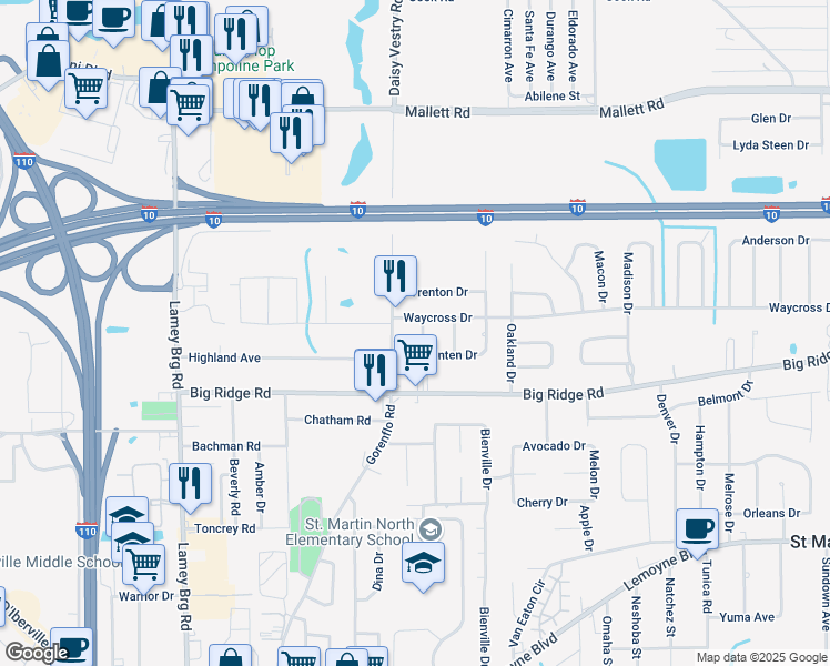 map of restaurants, bars, coffee shops, grocery stores, and more near 7413 Kentwood Drive in Biloxi