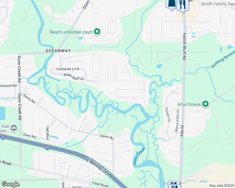 map of restaurants, bars, coffee shops, grocery stores, and more near 2557 Cauley Lane in Jacksonville