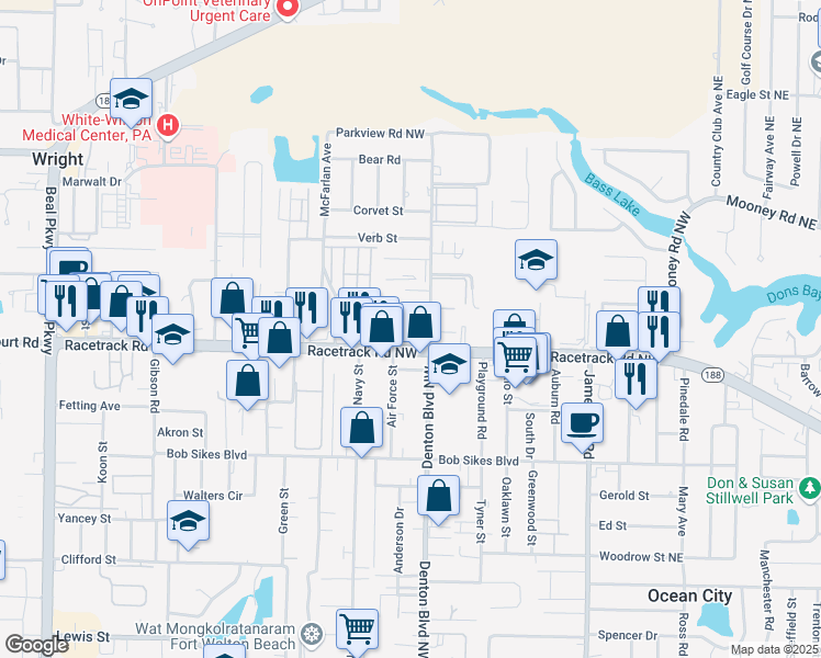map of restaurants, bars, coffee shops, grocery stores, and more near 216 Racetrack Road Northwest in Fort Walton Beach