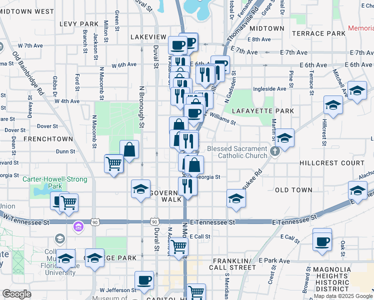 map of restaurants, bars, coffee shops, grocery stores, and more near 737 Florida 61 in Tallahassee