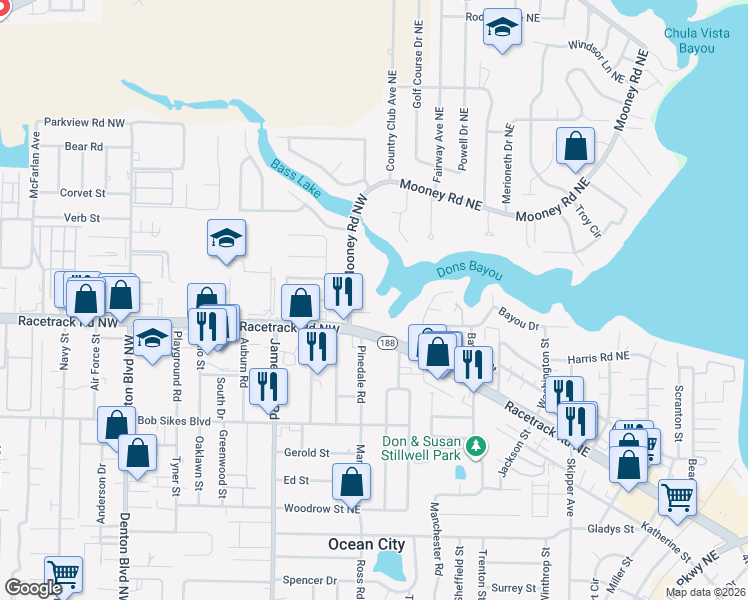 map of restaurants, bars, coffee shops, grocery stores, and more near 508 Mooney Road Northwest in Fort Walton Beach