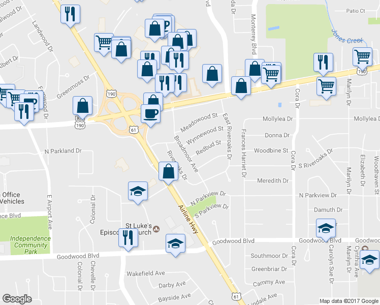 map of restaurants, bars, coffee shops, grocery stores, and more near 475 Broadmoor Avenue in Baton Rouge