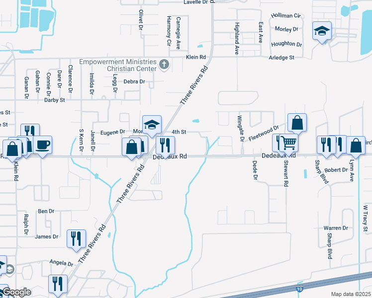 map of restaurants, bars, coffee shops, grocery stores, and more near 14070 Dedeaux Road in Gulfport