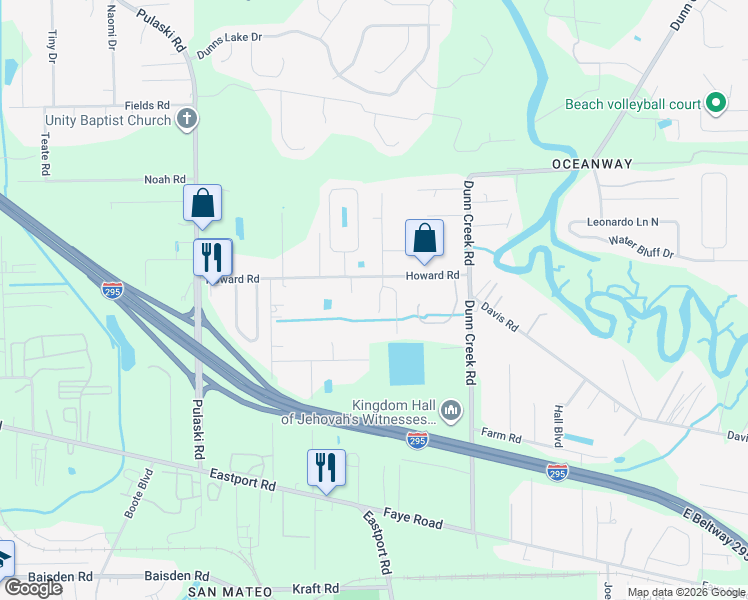 map of restaurants, bars, coffee shops, grocery stores, and more near 11532 Dunforth Cove Drive in Jacksonville