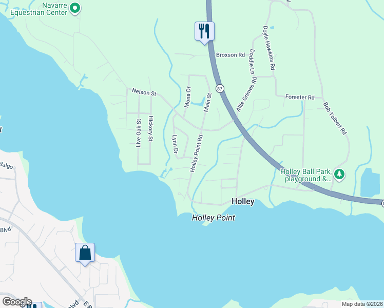 map of restaurants, bars, coffee shops, grocery stores, and more near 3102 Lynn Drive in Navarre