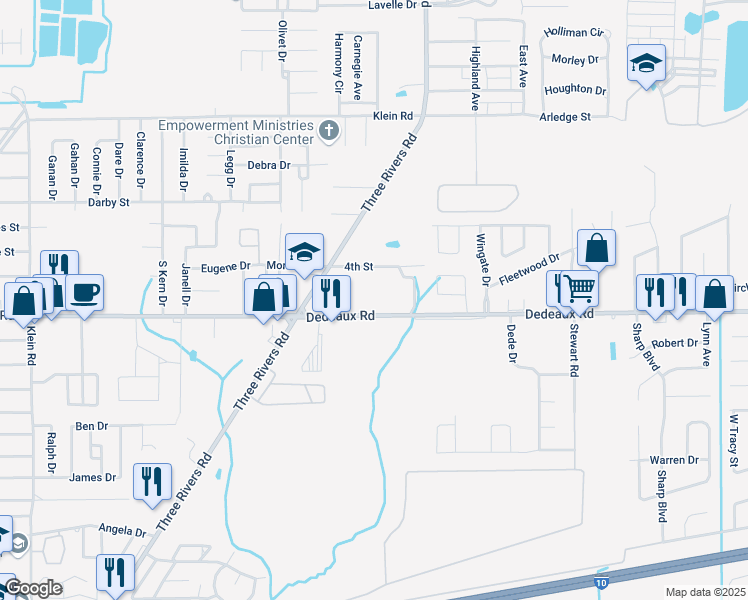 map of restaurants, bars, coffee shops, grocery stores, and more near 14070 Dedeaux Road in Gulfport
