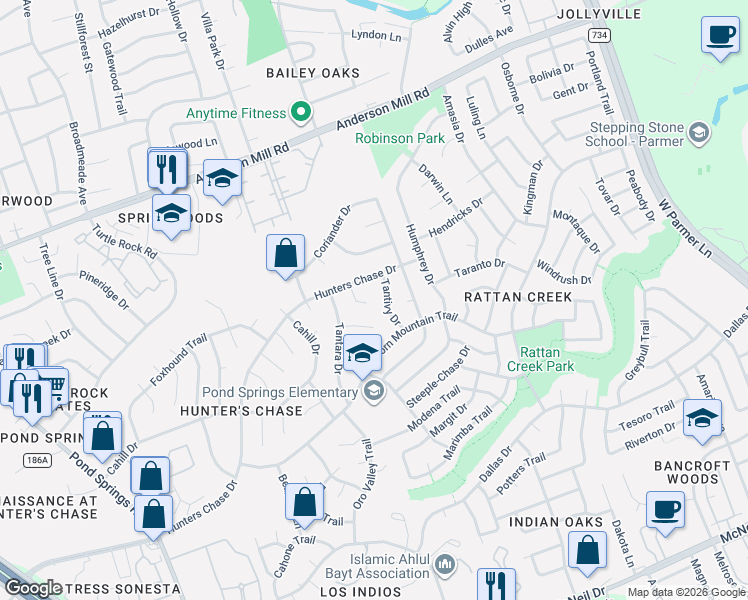 map of restaurants, bars, coffee shops, grocery stores, and more near 13002 Huntwood Cove in Austin