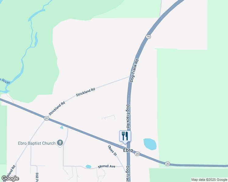 map of restaurants, bars, coffee shops, grocery stores, and more near 6484 Dog Track Road in Ebro