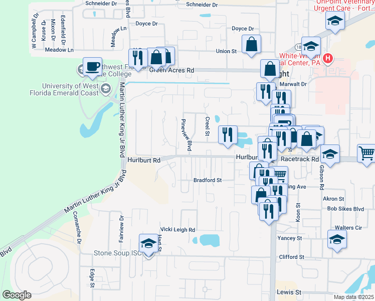 map of restaurants, bars, coffee shops, grocery stores, and more near 902 Pineview Boulevard in Fort Walton Beach