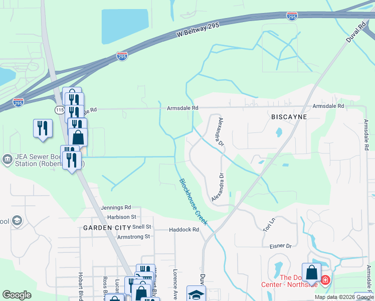 map of restaurants, bars, coffee shops, grocery stores, and more near 11846 Alexandra Drive in Jacksonville