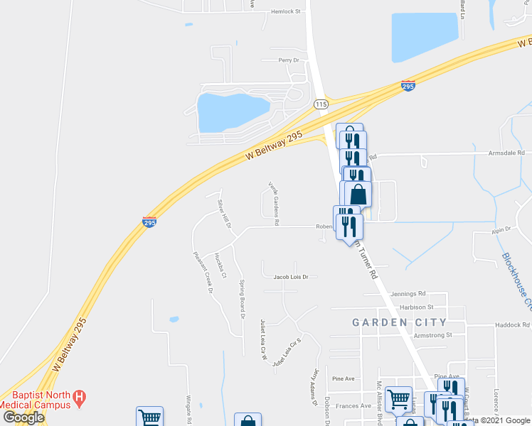 map of restaurants, bars, coffee shops, grocery stores, and more near 3737 Verde Gardens Circle in Jacksonville