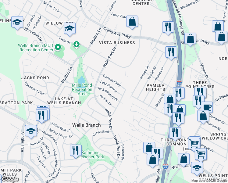 map of restaurants, bars, coffee shops, grocery stores, and more near 2111 Fuzz Fairway in Austin