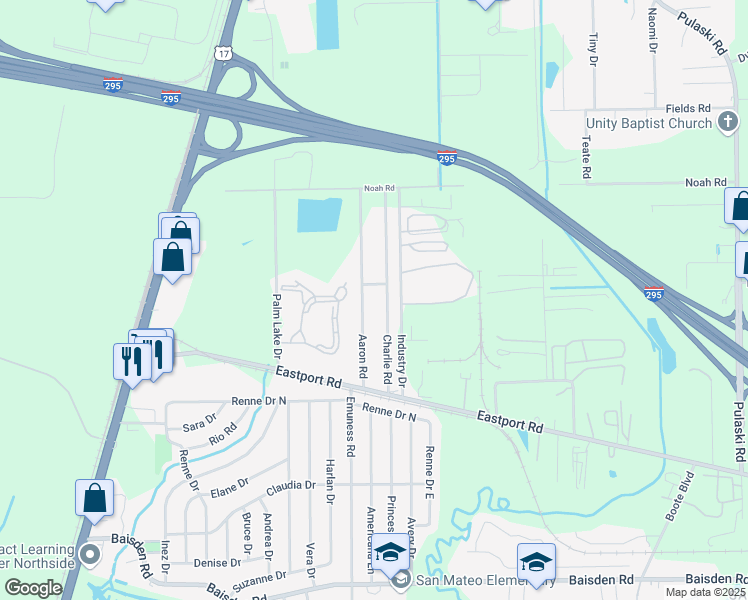 map of restaurants, bars, coffee shops, grocery stores, and more near 11744 Charlie Rd in Jacksonville