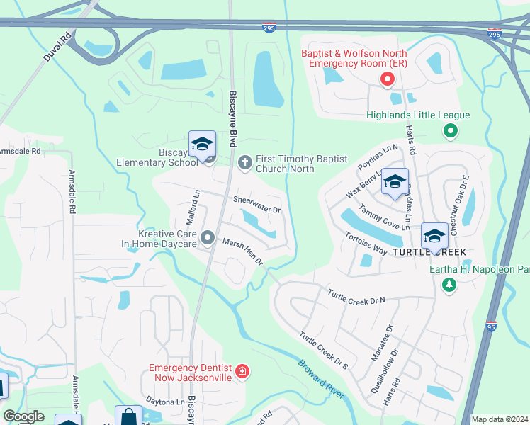 map of restaurants, bars, coffee shops, grocery stores, and more near 11796 Tumbleweed Way in Jacksonville