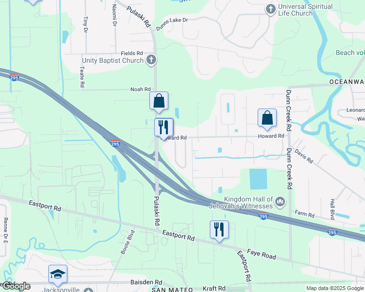 map of restaurants, bars, coffee shops, grocery stores, and more near 11745 Lake Bend Circle in Jacksonville