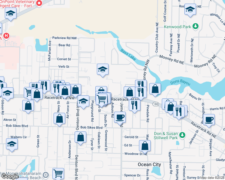 map of restaurants, bars, coffee shops, grocery stores, and more near 110 Racetrack Road Northwest in Fort Walton Beach