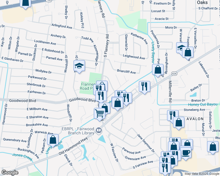 map of restaurants, bars, coffee shops, grocery stores, and more near 916 Brinwood Avenue in Baton Rouge
