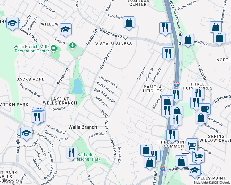 map of restaurants, bars, coffee shops, grocery stores, and more near 2111 Fuzz Fairway in Austin