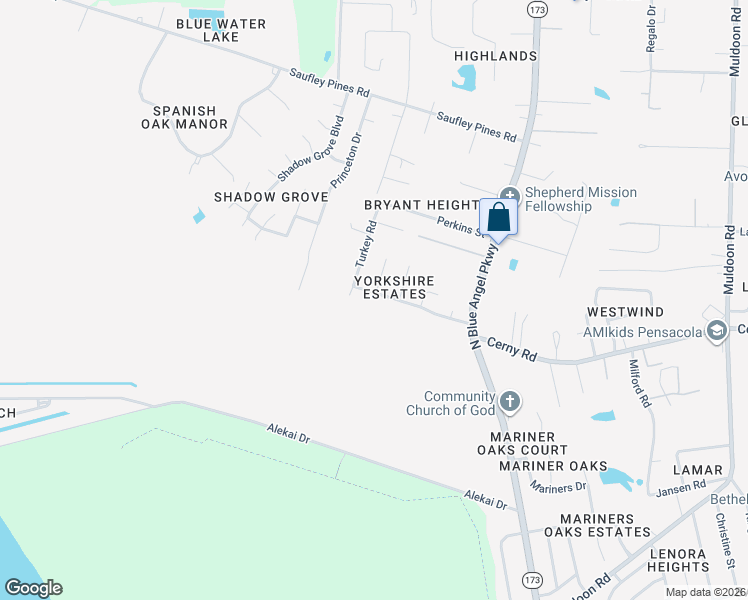 map of restaurants, bars, coffee shops, grocery stores, and more near 5845 Scotland Road in Pensacola