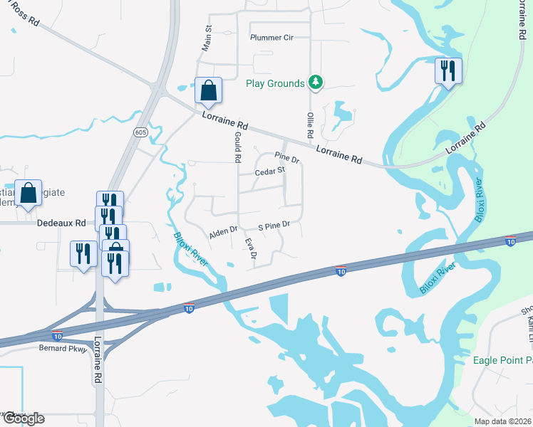 map of restaurants, bars, coffee shops, grocery stores, and more near 11325 Pine Dr in Gulfport