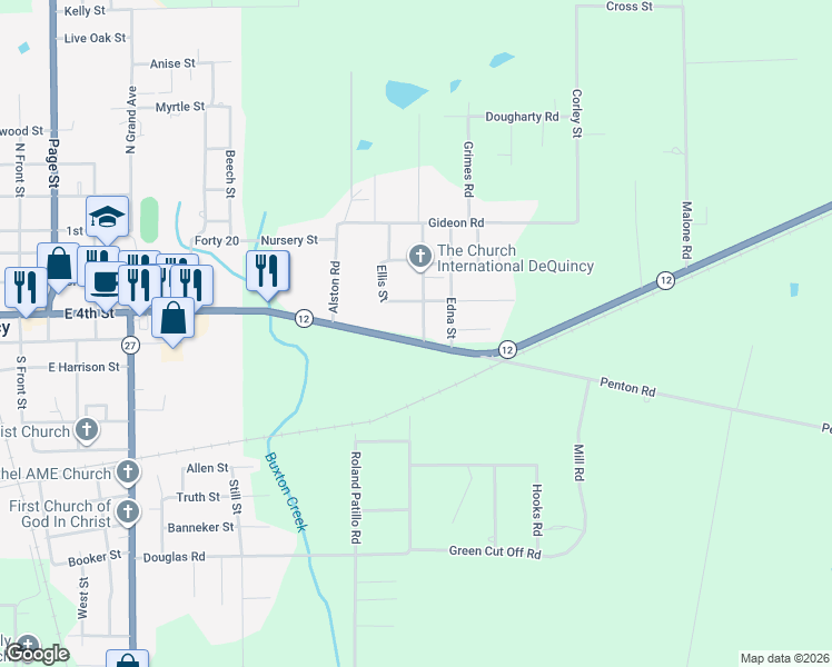 map of restaurants, bars, coffee shops, grocery stores, and more near 1176-1198 E 4th St in DeQuincy