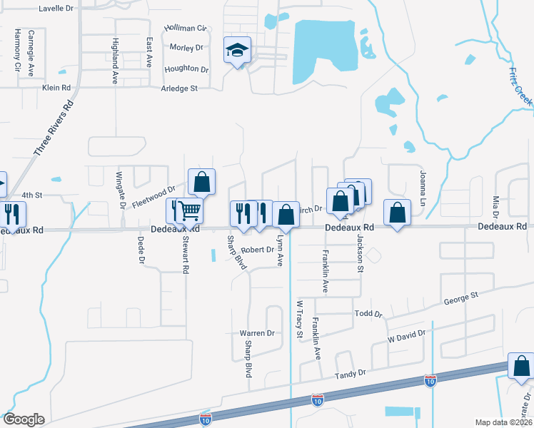 map of restaurants, bars, coffee shops, grocery stores, and more near 13152 Dedeaux Road in Gulfport