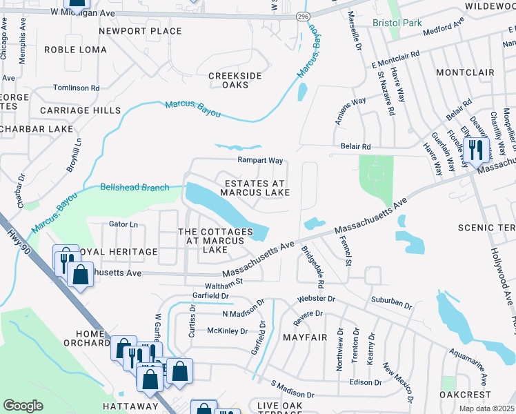 map of restaurants, bars, coffee shops, grocery stores, and more near 6024 Toulouse Drive in Pensacola