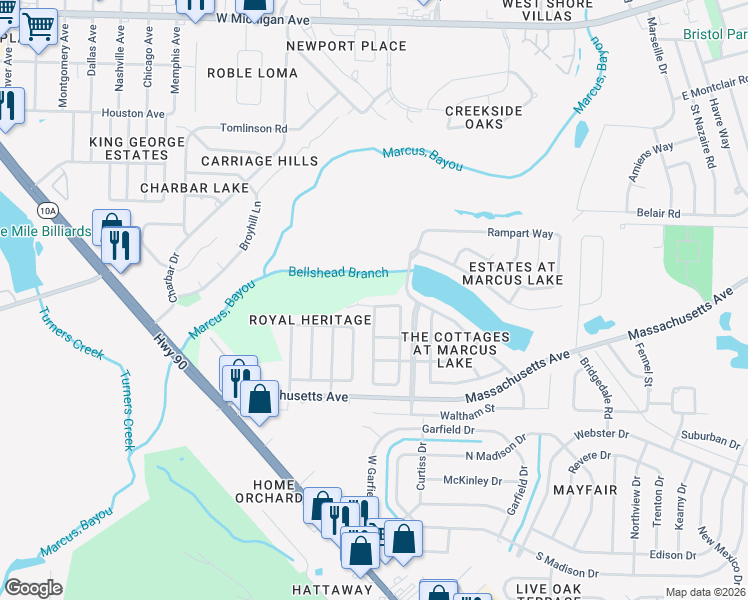 map of restaurants, bars, coffee shops, grocery stores, and more near 3101 Two Sisters Way in Pensacola