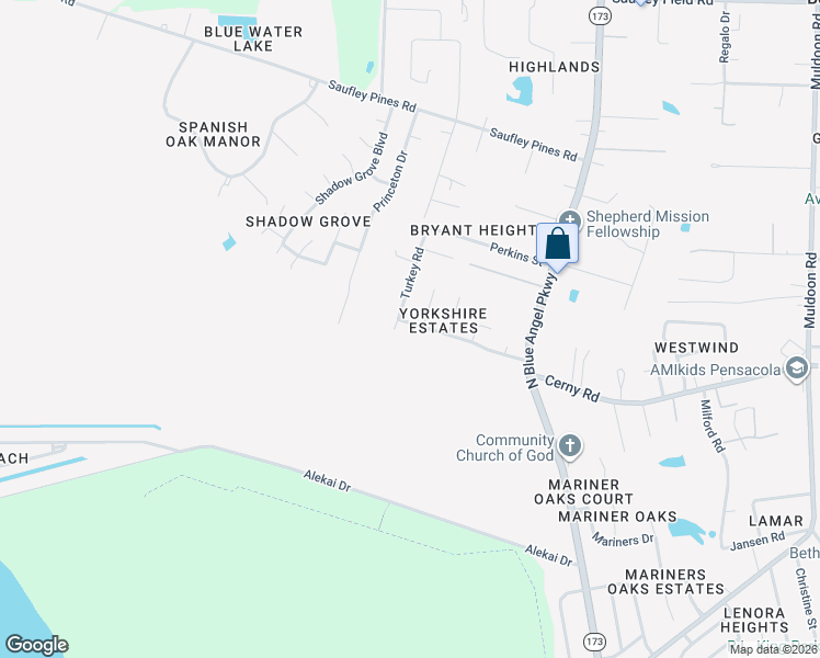 map of restaurants, bars, coffee shops, grocery stores, and more near 5845 Scotland Road in Pensacola