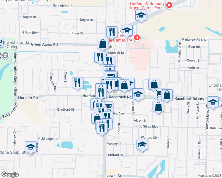 map of restaurants, bars, coffee shops, grocery stores, and more near 450 Racetrack Road Northwest in Fort Walton Beach