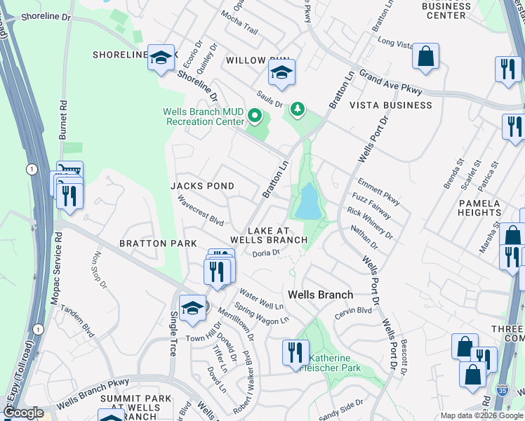 map of restaurants, bars, coffee shops, grocery stores, and more near 15017 Haley Hollow in Austin