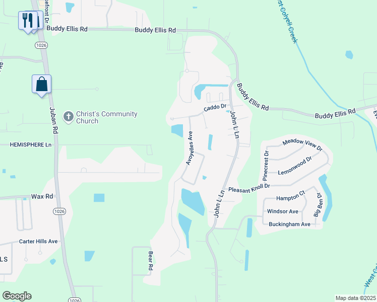 map of restaurants, bars, coffee shops, grocery stores, and more near 26450 Avoyelles Avenue in Denham Springs