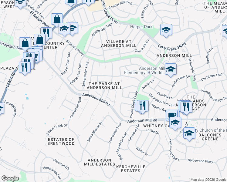 map of restaurants, bars, coffee shops, grocery stores, and more near 11000 Anderson Mill Road in Austin