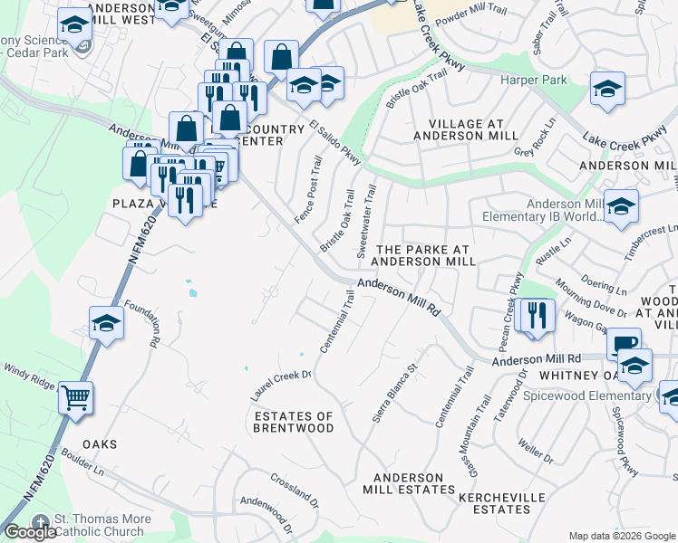 map of restaurants, bars, coffee shops, grocery stores, and more near 11305 Morning Glory Trail in Austin