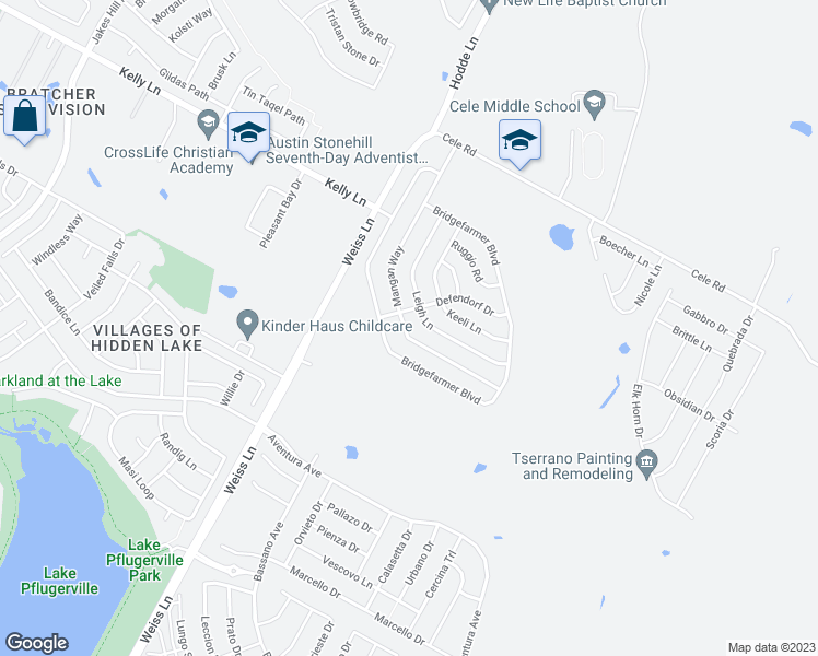 map of restaurants, bars, coffee shops, grocery stores, and more near 18921 Mangan Way in Pflugerville